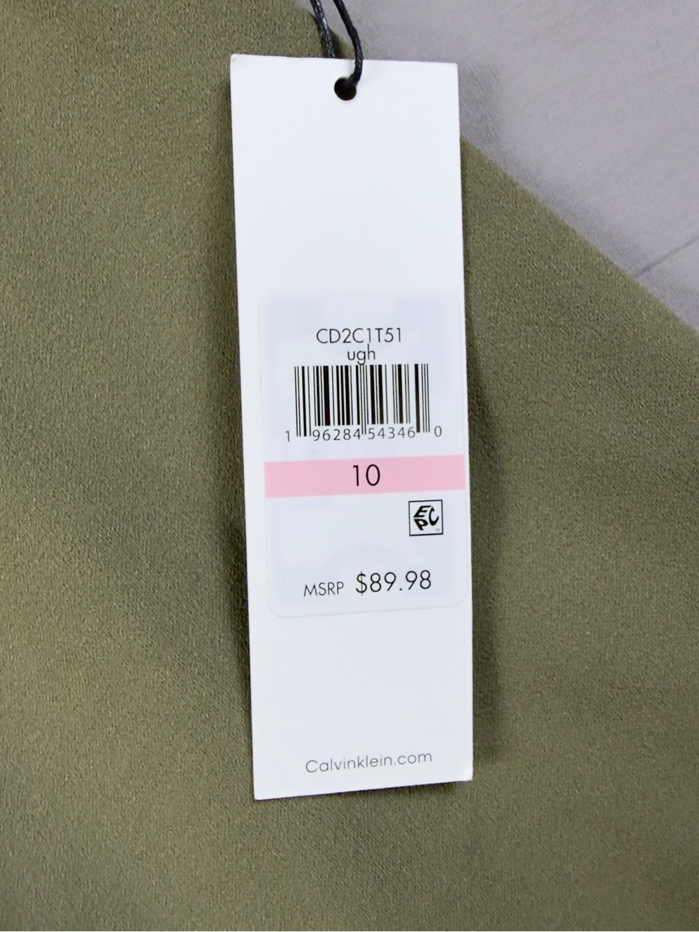 NWT Calvin Klein A-Line Olive Long Sleeve Back-Zip Dress - Picture 4 of 4